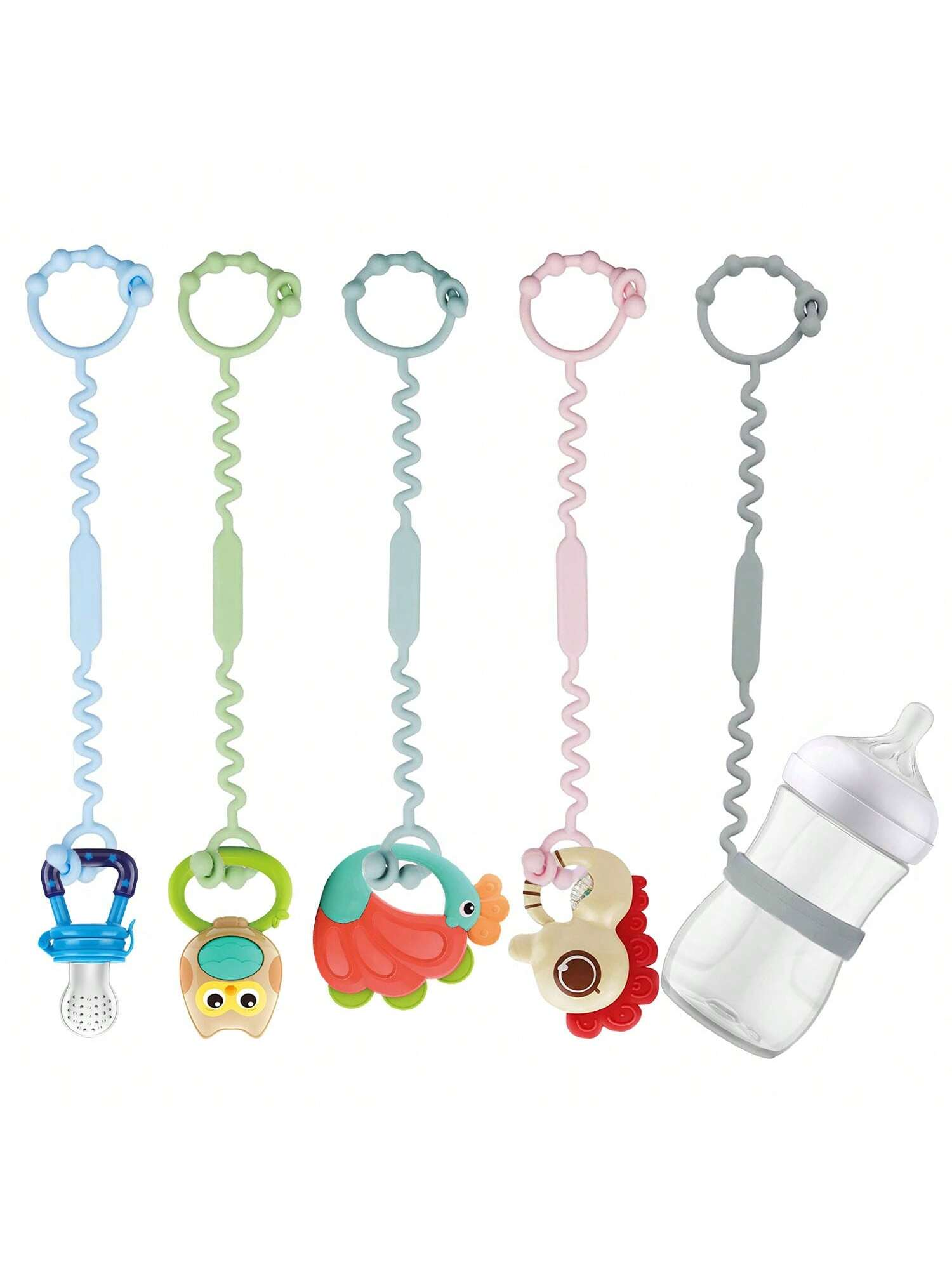 Baby Food Chair - 5PK Silicone Toy Straps. Safety leashes