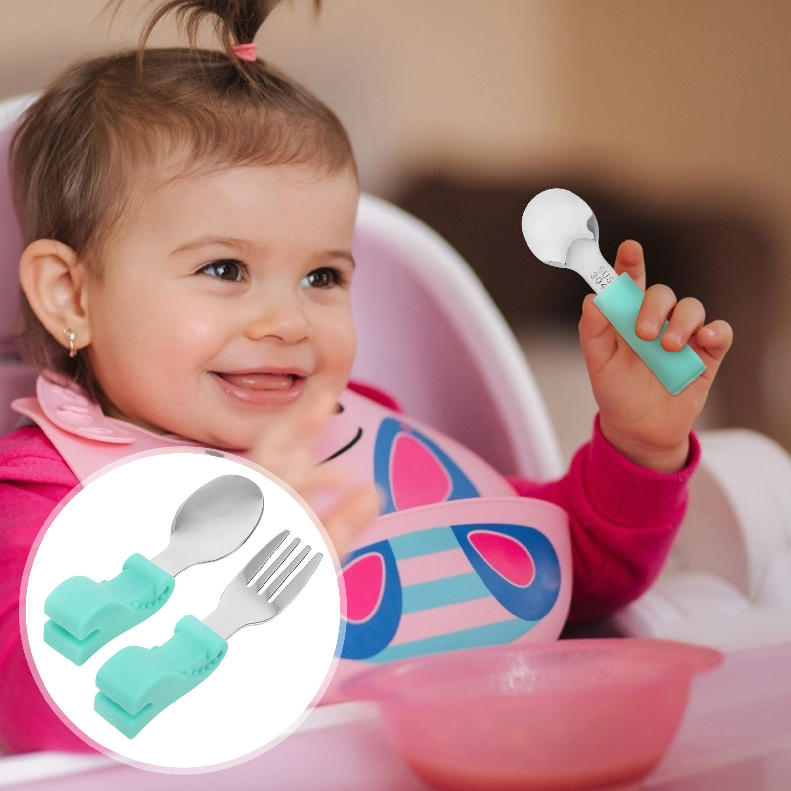 Stainless Steel Baby Fork and  - Baby Food Utensils Set ulasan dan harga