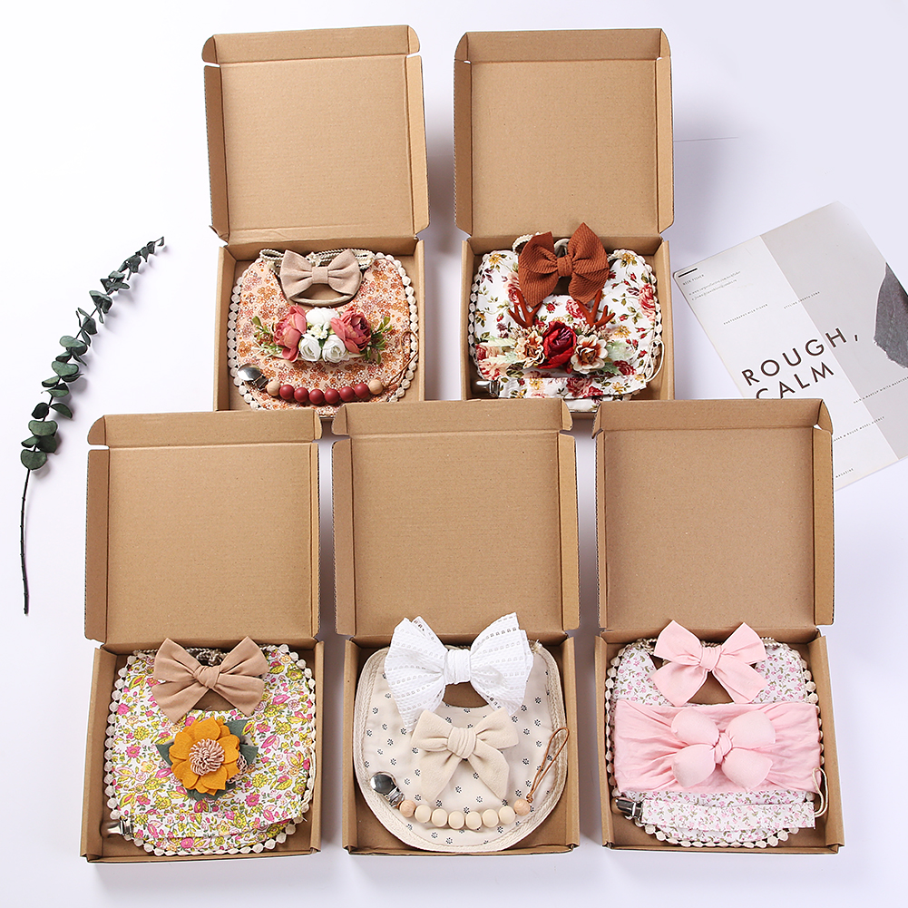 4Pcs/Set Flower Print Baby Bib - Food Box Baby ulasan dan harga