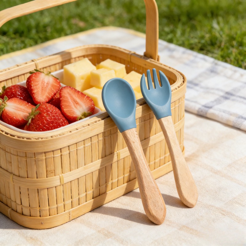 Baby Silicone Spoon Fork Set S - Baby Food Utensils Set ulasan dan harga